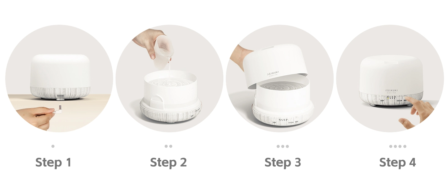 add water, and connect the power adapter, then enjoy the mist