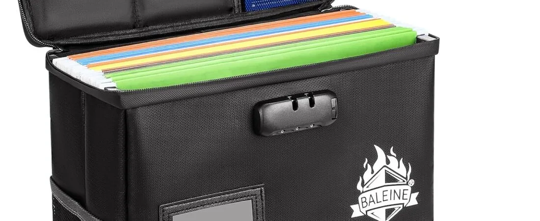 BALEINE Fireproof Document Box with Lock, Portable Fireproof Document Bag Waterproof Fire Proof File Boxes for Documents, File Organizer Box for Important Paperwork (Black, 12.5”x10.5”x6”) BALEINE Fireproof Document Box with Lock, Portable Fireproof Document Bag Waterproof Fire Proof File Boxes for Documents, File Organizer Box for Important Paperwork (Black, 12.5”x10.5”x6”)