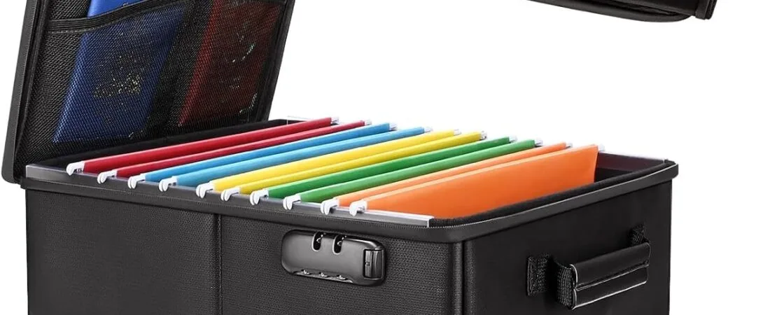 BALEINE Fireproof Document Box with Lock, Portable Waterproof Fire Proof File Organizer Box, File Storage Bag Safe Box for Important Paperwork (Black, 16”x12.5”x11.5”) BALEINE Fireproof Document Box with Lock, Portable Waterproof Fire Proof File Organizer Box, File Storage Bag Safe Box for Important Paperwork (Black, 16”x12.5”x11.5”)