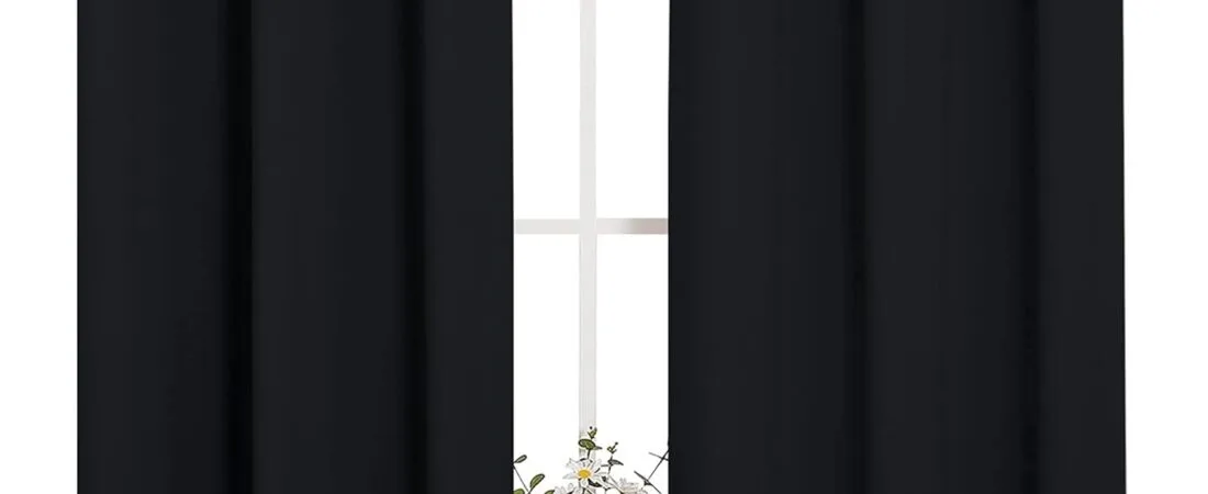NICETOWN Pitch Black Solid Thermal Insulated Grommet Blackout Curtains/Drapes for Bedroom Window (2 Panels, 42 inches Wide by 63 inches Long, Black) NICETOWN Pitch Black Solid Thermal Insulated Grommet Blackout Curtains/Drapes for Bedroom Window (2 Panels, 42 inches Wide by 63 inches Long, Black)