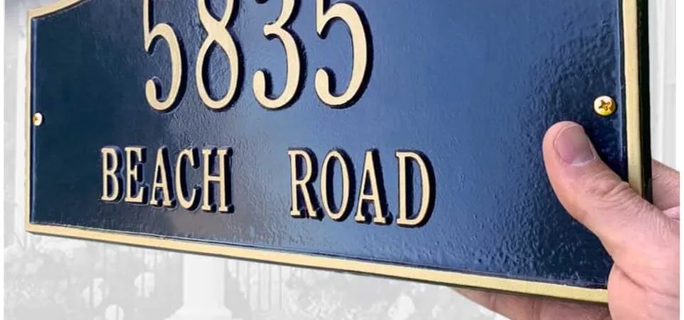 Whitehall™ Personalized Cast Metal Address plaque – The Rolling Hills Plaque.Made in the USA. BEWARE OF IMPORT IMITATIONS. Display your address and street name. Custom house number sign. Whitehall™ Personalized Cast Metal Address plaque – The Rolling Hills Plaque.Made in the USA. BEWARE OF IMPORT IMITATIONS. Display your address and street name. Custom house number sign.