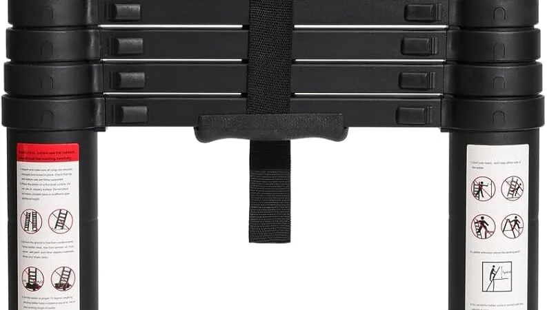 BOCOM 14.5 FT Aluminum Telescoping Ladder, Lightweight Multi-Purpose Collapsible Extension with 2 Triangle Stabilizers, Heavy Duty 330 lbs Max Capacity, Ideal for Home, RV, and Outdoor Work Black BOCOM 14.5 FT Aluminum Telescoping Ladder, Lightweight Multi-Purpose Collapsible Extension with 2 Triangle Stabilizers, Heavy Duty 330 lbs Max Capacity, Ideal for Home, RV, and Outdoor Work Black