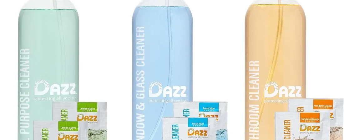 DAZZ Whole House Starter Kit (3 Reusable Spray Bottles, 6 Refills) Natural All Purpose Cleaner, Glass and Window Cleaner, and Bathroom Cleaner – Eco Friendly, Non Toxic DAZZ Whole House Starter Kit (3 Reusable Spray Bottles, 6 Refills) Natural All Purpose Cleaner, Glass and Window Cleaner, and Bathroom Cleaner – Eco Friendly, Non Toxic