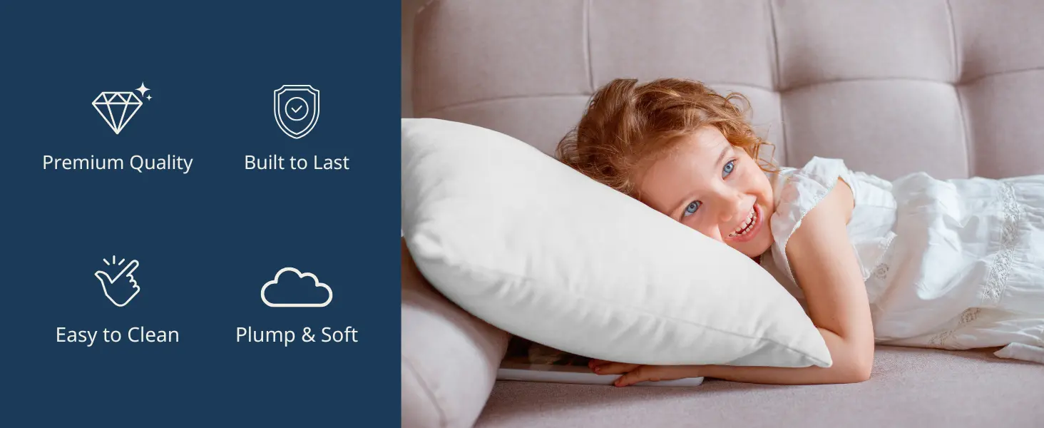 Smiling girl with a Lane Linen throw pillow, highlighted for quality, durability, and comfort.