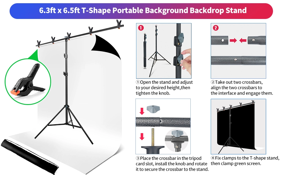 Black White Backdrop Screen with Stand Kit