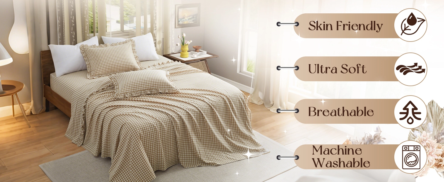 Plaid Ruffle Sheets Set