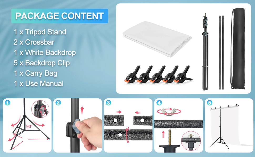 5 x 6.5FT Portable White Screen Backdrop Stand Kit