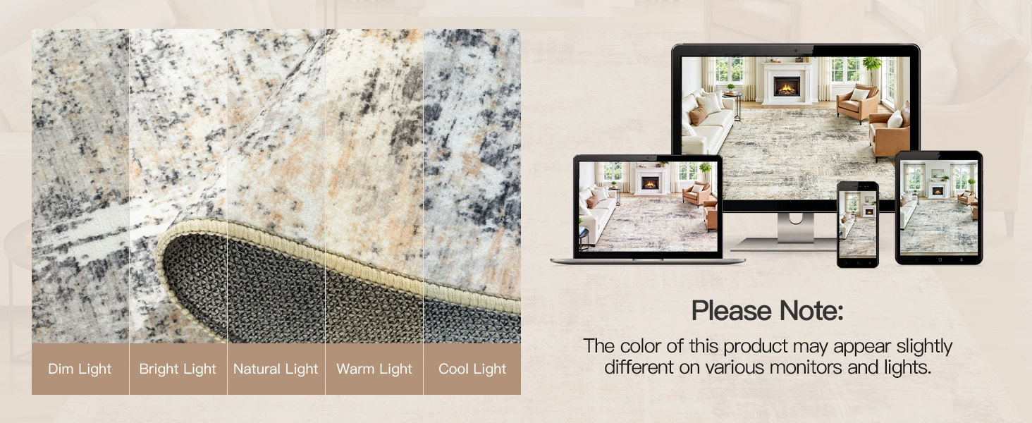 Area rugs under different lighting conditions