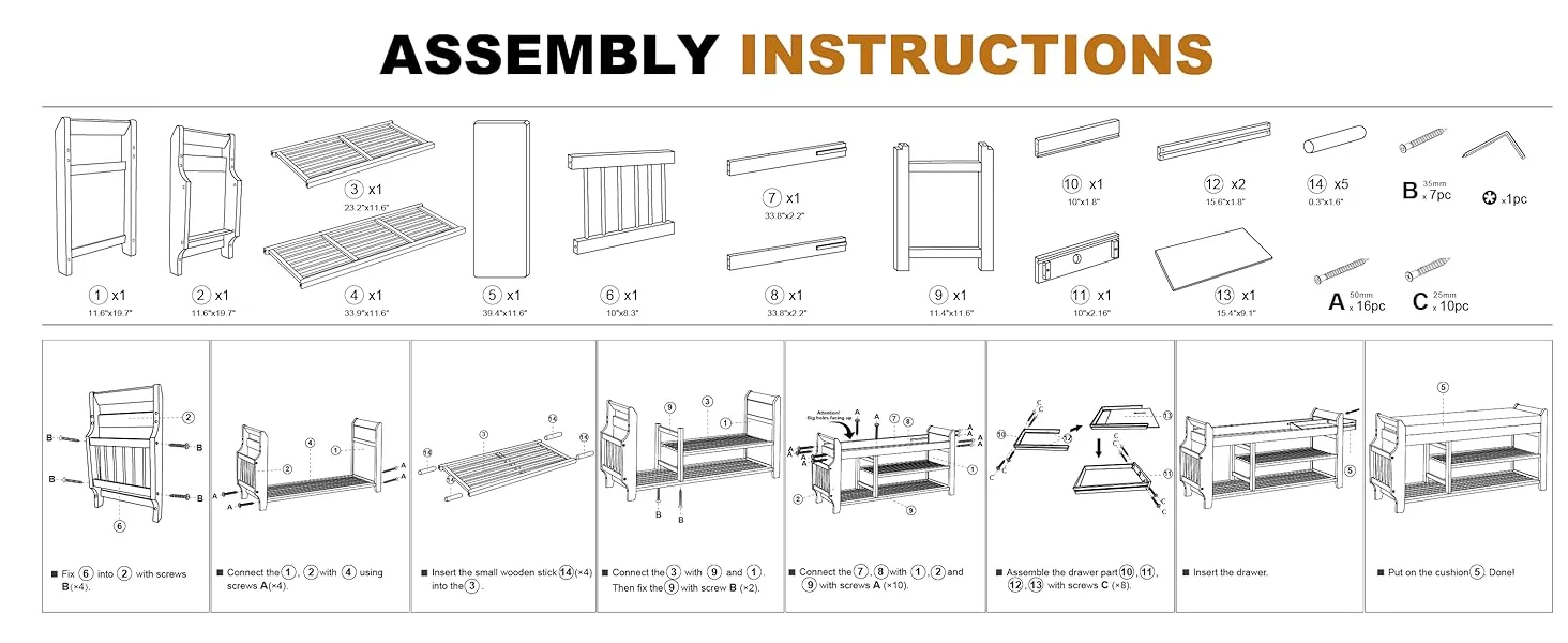 assembly of shoe bench