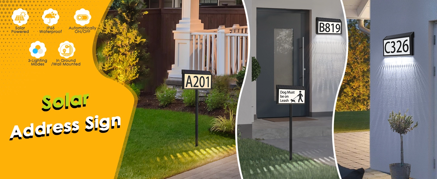 Solar Powered Address Sign House Numbers, 3 Lighting Modes Address Wall Plaque, Address Number