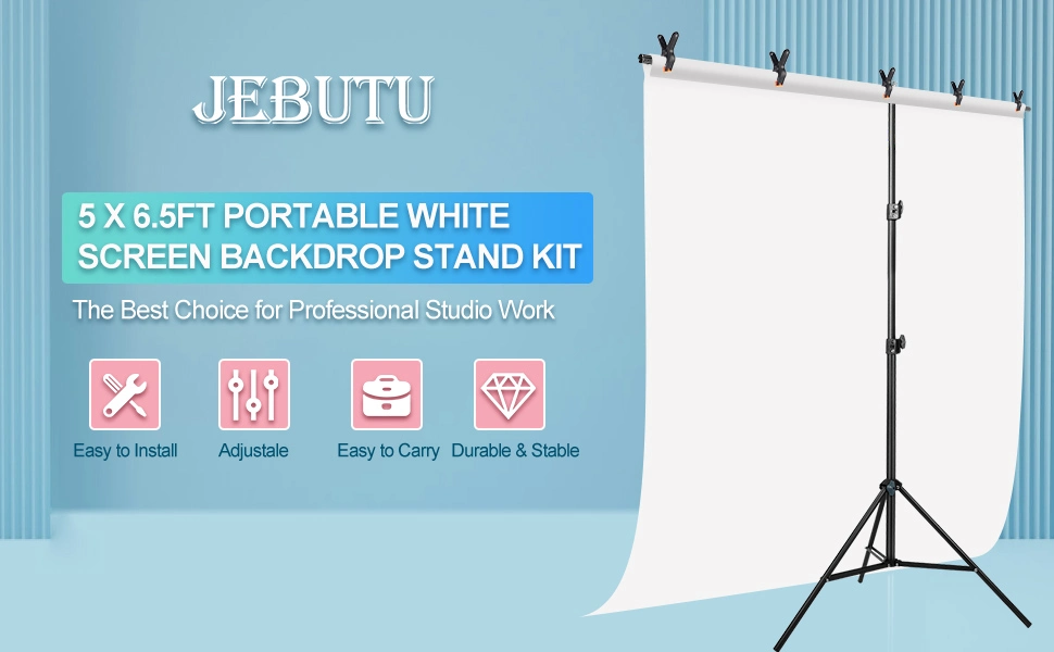 5 x 6.5FT Portable White Screen Backdrop Stand Kit
