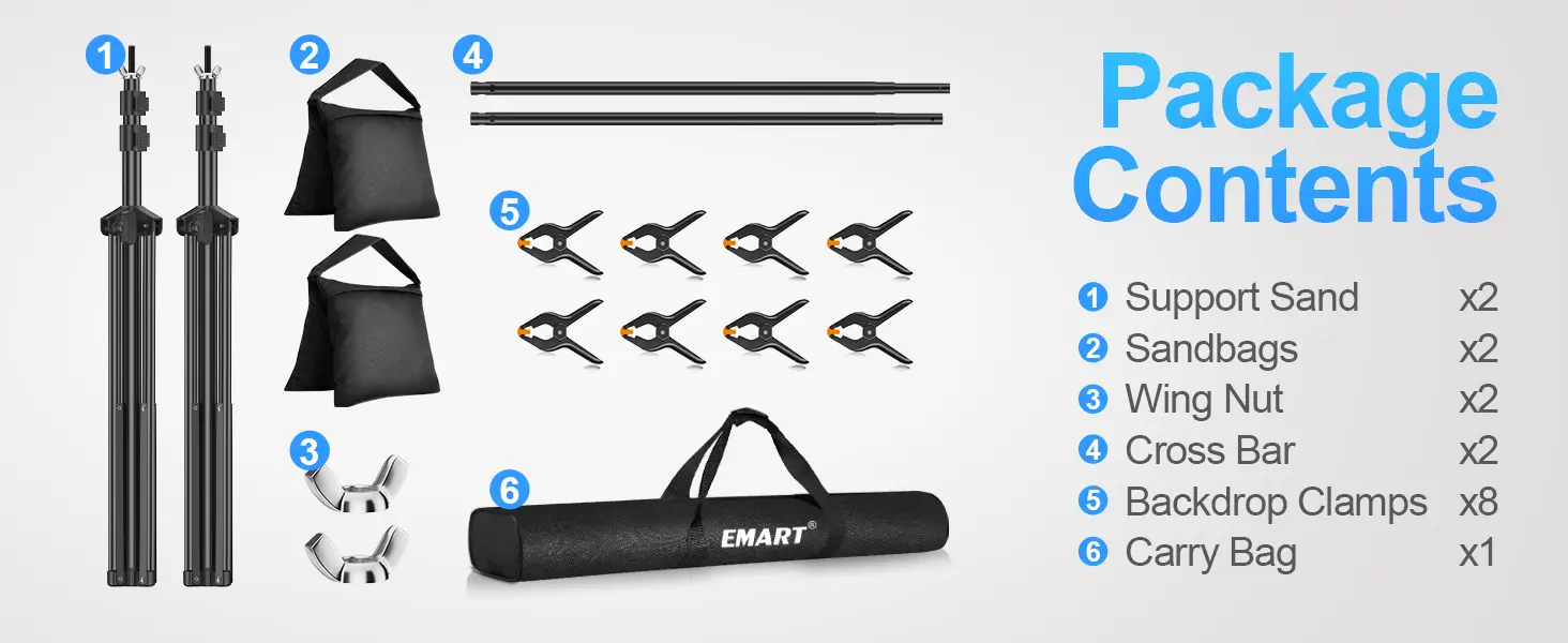 EMART Backdrop Stand 10x7ft(WxH) Photo Studio Adjustable Background Stand Support Kit package