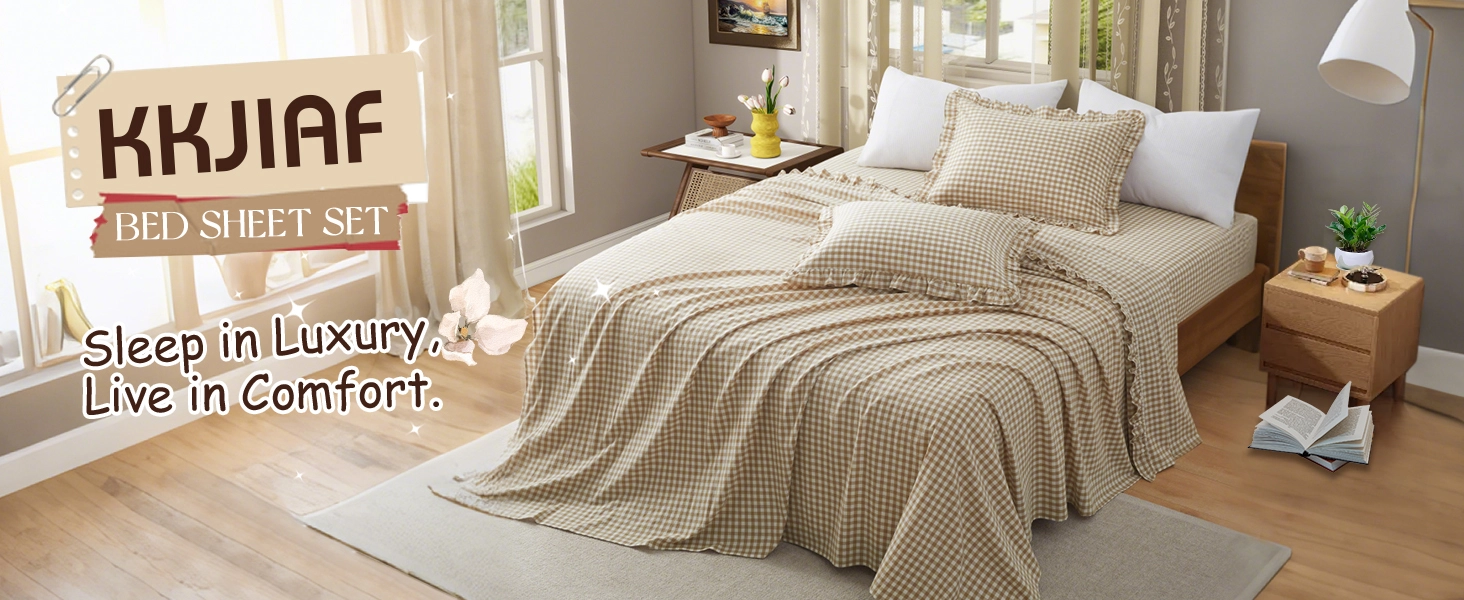 Plaid Ruffle Sheets Set