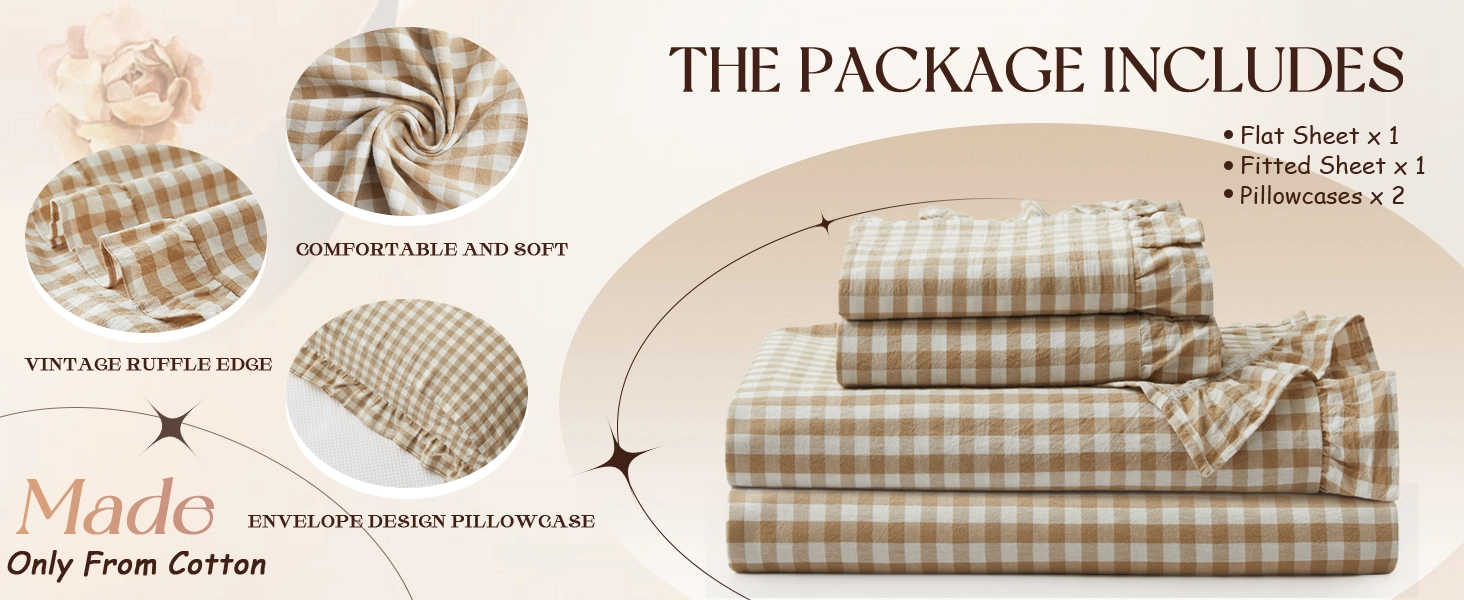 Plaid Ruffle Sheets Set