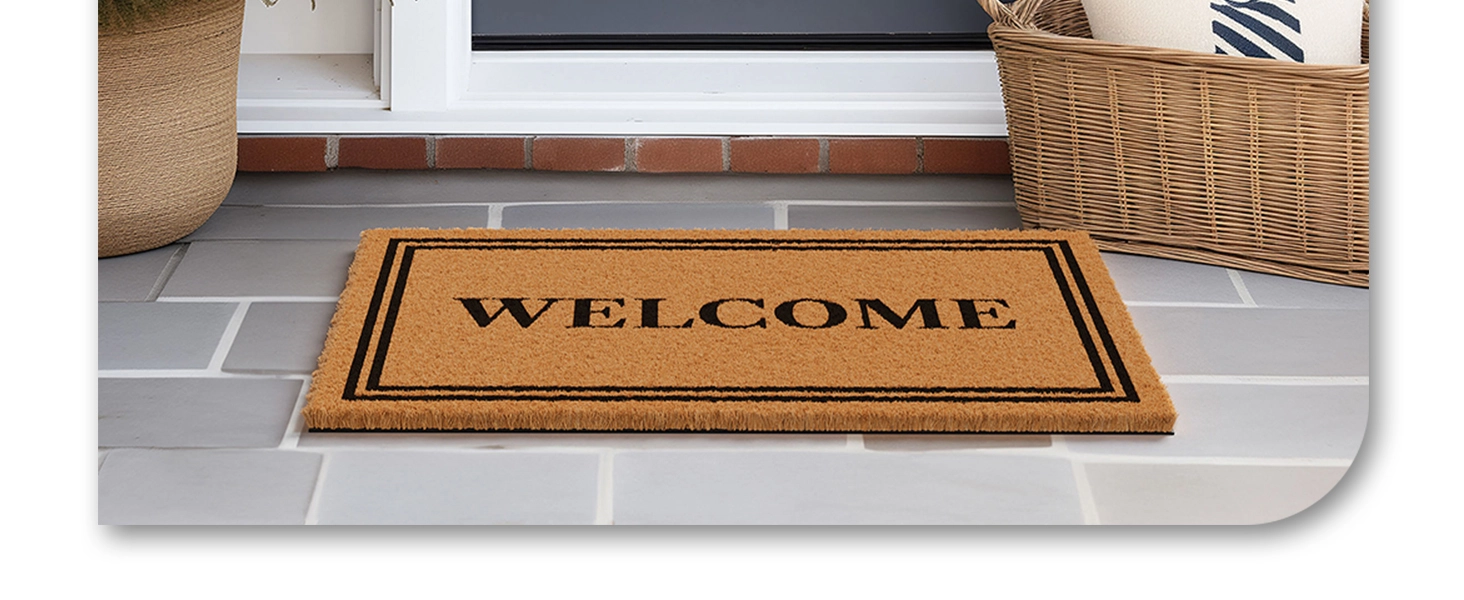 Indoor outdoor welcome mat Slip-proof rubber backing Exterior door mat Made of durable coir