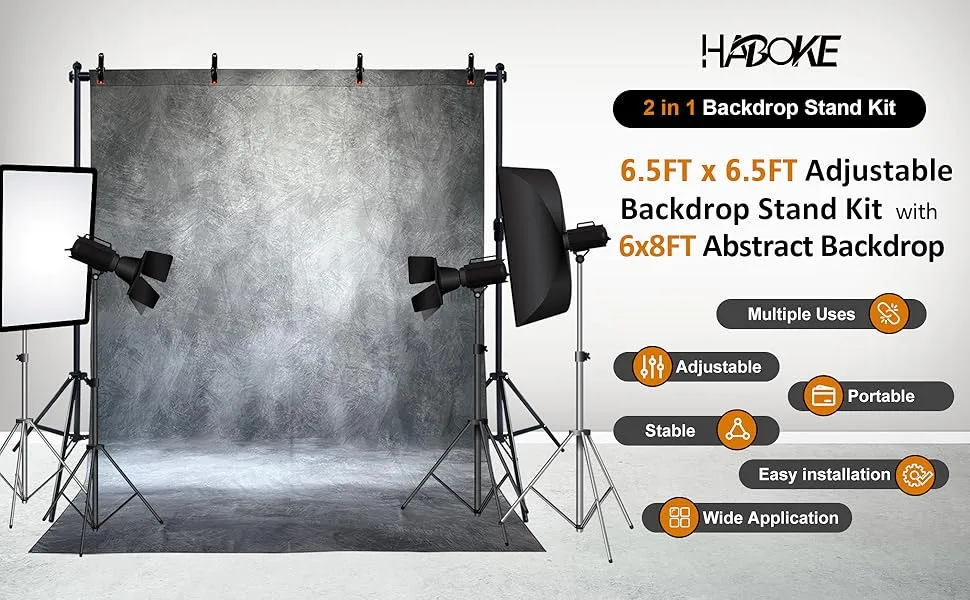 2-in-1 Portable Photo Backdrop Kit with 6x8ft Abstract Background
