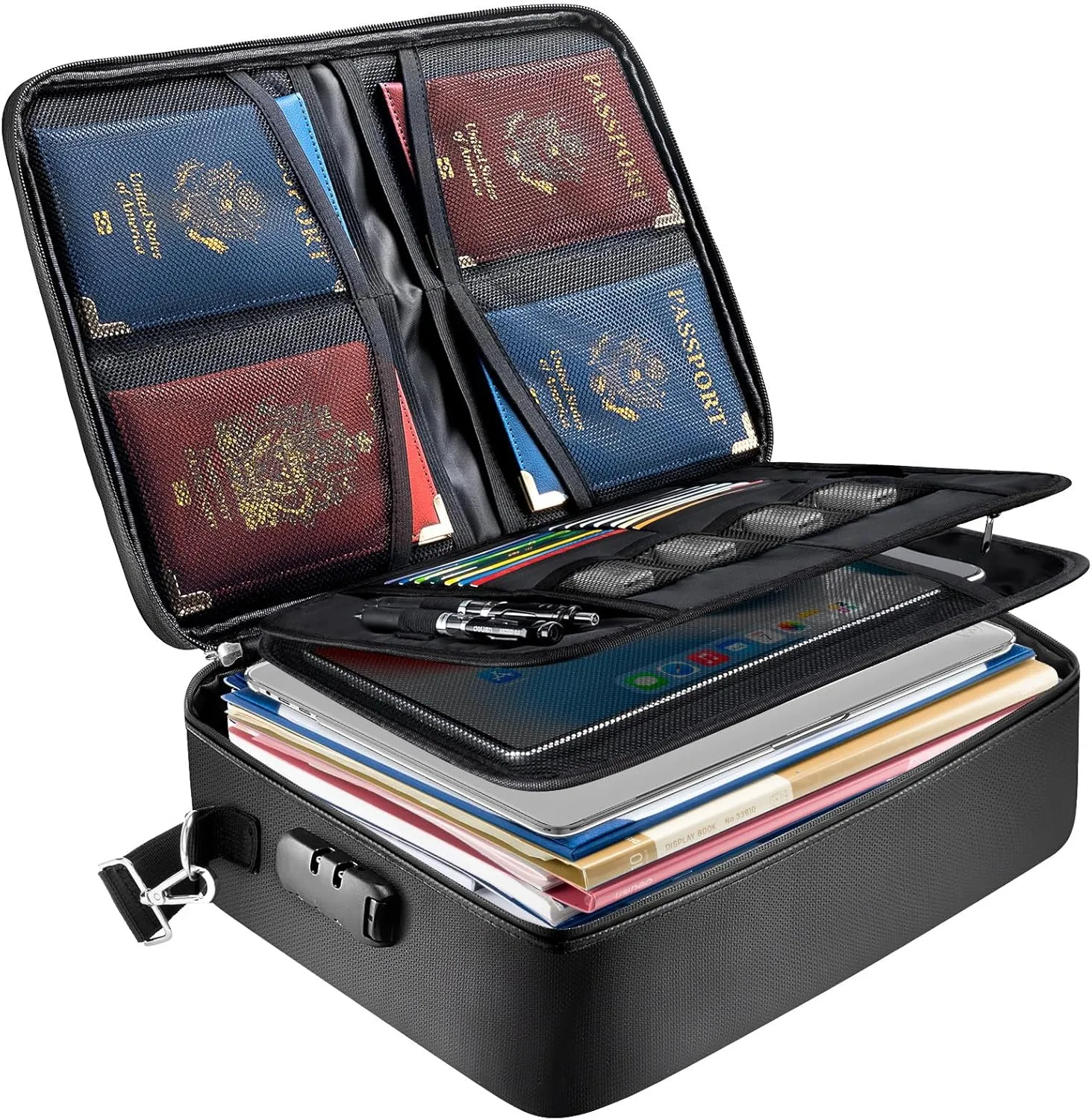 BALEINE Fireproof Document Box with Lock, Portable Fireproof Document Bag Waterproof Fire Proof File Boxes for Documents, File Organizer Box for Important Paperwork (Black, 15”x11”x4”) BALEINE Fireproof Document Box with Lock, Portable Fireproof Document Bag Waterproof Fire Proof File Boxes for Documents, File Organizer Box for Important Paperwork (Black, 15”x11”x4”)