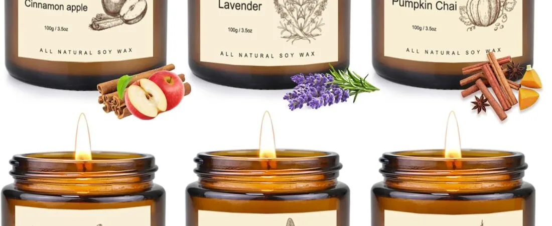 6 Pack Candles for Home Scented,Long Lasting Soy Candles for Home,Holiday Scented Candle Gift Set with Cinnamon Apple,Pumpkin Chai&Vanilla,Natural Aromatherapy Candles,Holiday Gifts for Women