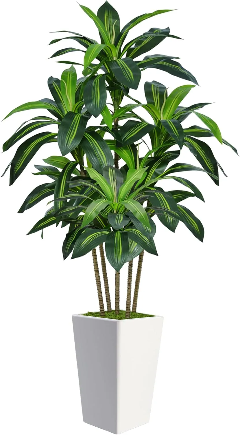 6FT Artificial Dracaena Tree, Fake Tree Indoor with White Tall Planter,Tall Artificial Plants Indoor,Artificial Silk Tree for Home Office Decor (White) 6FT Artificial Dracaena Tree, Fake Tree Indoor with White Tall Planter,Tall Artificial Plants Indoor,Artificial Silk Tree for Home Office Decor (White)