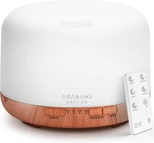 ASAKUKI Essential Oil Diffuser 500ml, Ultrasonic Aromatherapy Humidifier with Remote Control, 7 LED Colors, Timer & Auto-Off, Large Room Diffuser (Yellow)