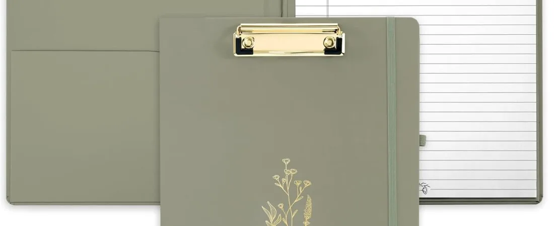 Aesthetic Clipboard Folio with Refillable Lined Notepad & Interior Pocket – Cute Padfolio/Legal Pad Holder for Women – Easily Organize Notes at Work, School, or Home