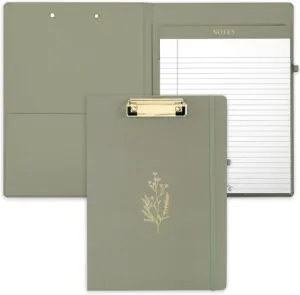 Aesthetic Clipboard Folio with Refillable Lined Notepad & Interior Pocket – Cute Padfolio/Legal Pad Holder for Women – Easily Organize Notes at Work, School, or Home