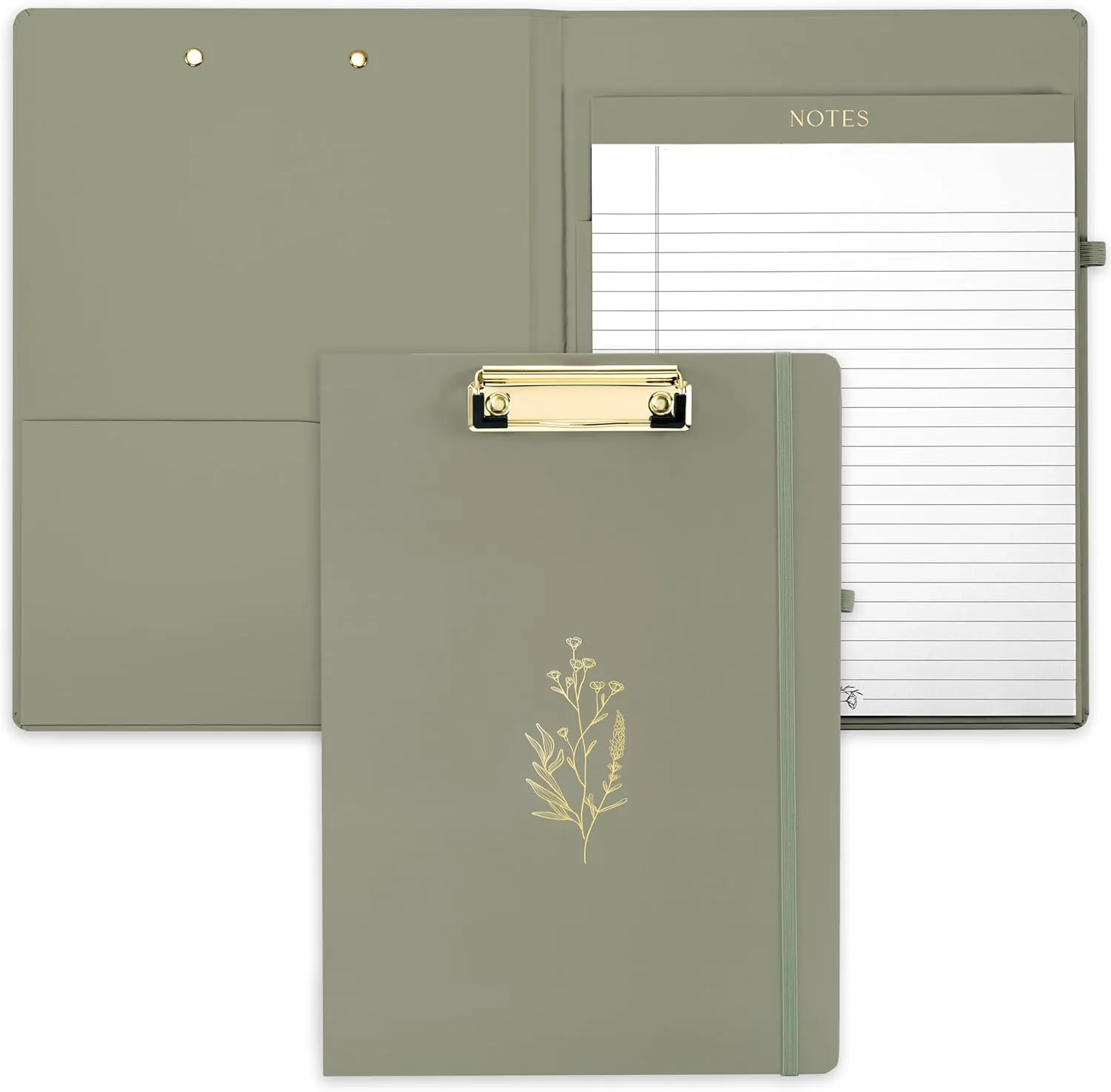 Aesthetic Clipboard Folio with Refillable Lined Notepad & Interior Pocket – Cute Padfolio/Legal Pad Holder for Women – Easily Organize Notes at Work, School, or Home