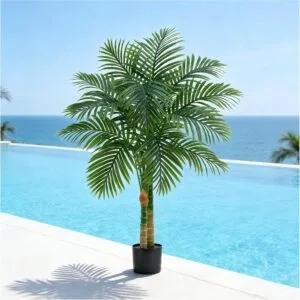 Artificial Palm Tree Indoor Plant Tall Fake Tropical Palm Tree in Pot with Real Bark Design Faux Areca Palm Tree for Home Office Living Room Bedroom Farmhouse Modern Outdoor Decor (13 Leaves 4 FT)