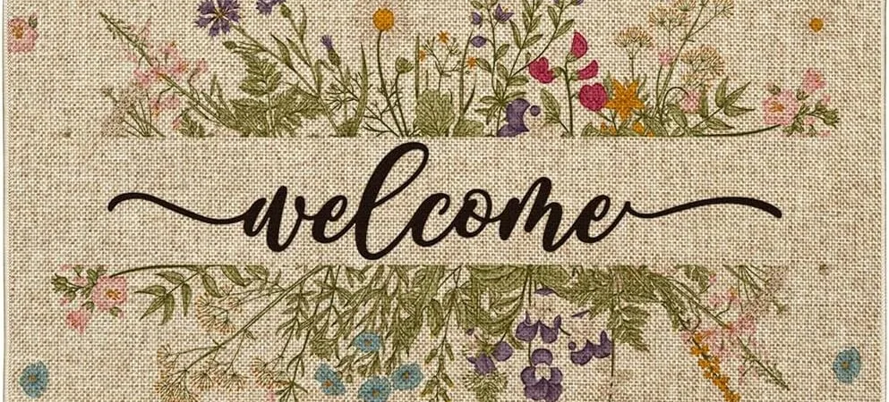 Artoid Mode Wild Flowers Welcome Spring Doormat,Home Decor Door Mat Low-Profile Switch Rug Floor Mat for Indoor Outdoor 17×29 Inch