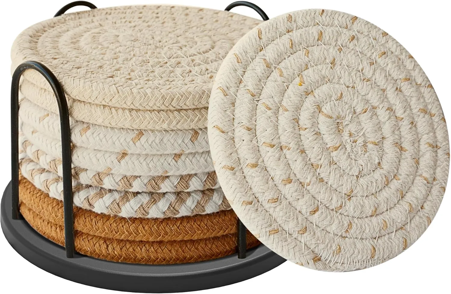 Coasters Set of 8 for Drinks, Beer, Coffee, Cotton Woven 4 Colors Absorbent Coaster with Holder, Boho Coasters for Home Decor Tabletop Protection Suitable for Kinds of Cups, Coffee Coasters Set of 8 for Drinks, Beer, Coffee, Cotton Woven 4 Colors Absorbent Coaster with Holder, Boho Coasters for Home Decor Tabletop Protection Suitable for Kinds of Cups, Coffee