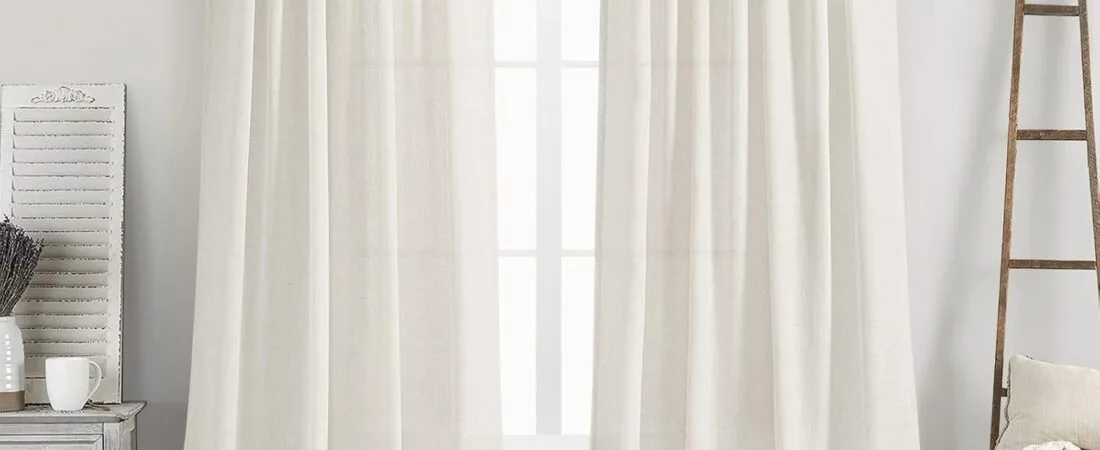 Cream Linen Back Tab Curtains 84 Inch Length for Living Room 2 Panel Set Neutral Modern Farmhouse Window Privacy Semi Sheer Linen Drapes Rustic Pinch Pleated Look Curtain Natural Ivory Colored