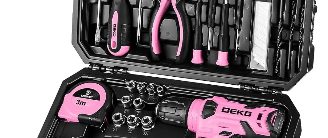 DEKOPRO Drill Set, Home Tool Set with 8V Pink Cordless Drill, Hand Tool Kit for Women, 126 pcs