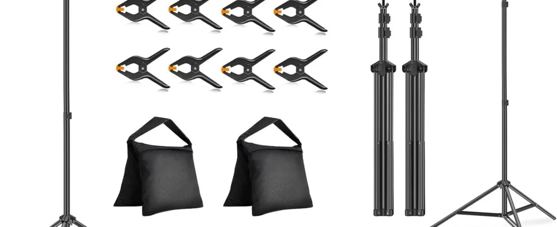 EMART Backdrop Stand 10x7ft(WxH) Photo Studio Adjustable Background Stand Support kit with 2 Crossbars, 8 Clamps, 2 Sandbags and Carry Bag for Parties, Events Decoration, Wedding, Photography