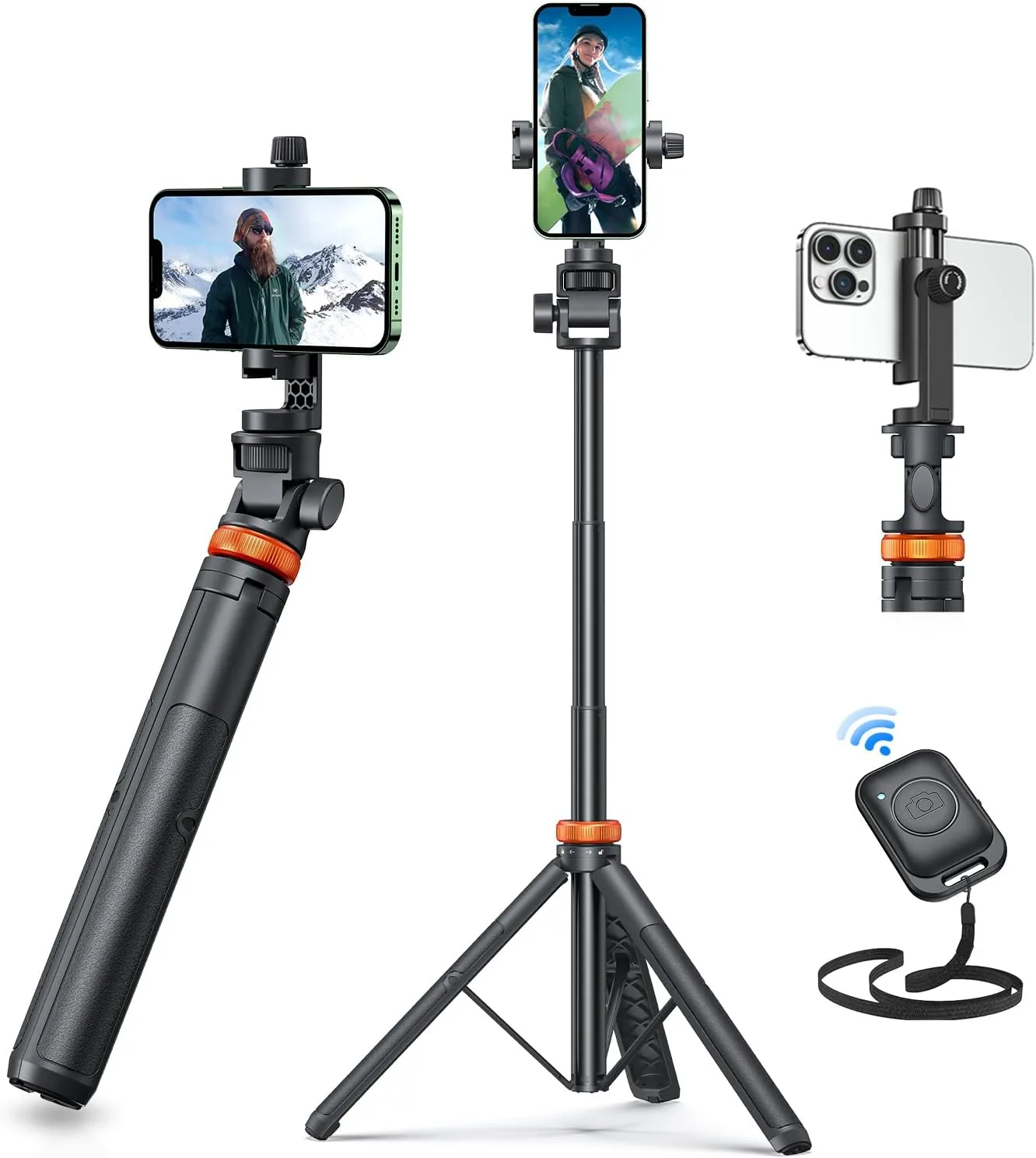 EUCOS 62″ Phone Tripod, Tripod for iPhone & Selfie Stick with Remote, Extendable Cell Phone Stand & Ultimate Phone Holder, Solidest Phone Stand Compatible with iPhone/Android EUCOS 62″ Phone Tripod, Tripod for iPhone & Selfie Stick with Remote, Extendable Cell Phone Stand & Ultimate Phone Holder, Solidest Phone Stand Compatible with iPhone/Android