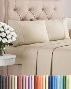 King Size 4 Piece Sheet Set - Comfy Breathable & Cooling Bed Sheets Set - Hotel Luxury Bedding for Women, Men, Kids, Teens, Boys & Girls - Deep Pockets, Ultra-Soft and Wrinkle Free - Oeko-Tex - Wheat