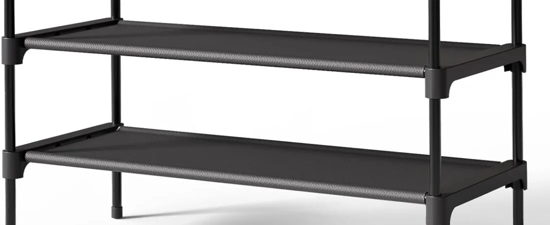 Kitsure Shoe Rack – Non-Woven Shoe Rack Shelf, Shoe Organizer for Closet, Entryway, Garage & Corridor, Stackable Shoe Shelves, 27.5″ Wide – 3 Tier, Black