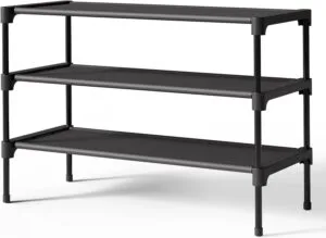 Kitsure Shoe Rack - Non-Woven Shoe Rack Shelf, Shoe Organizer for Closet, Entryway, Garage & Corridor, Stackable Shoe Shelves, 27.5" Wide - 3 Tier, Black