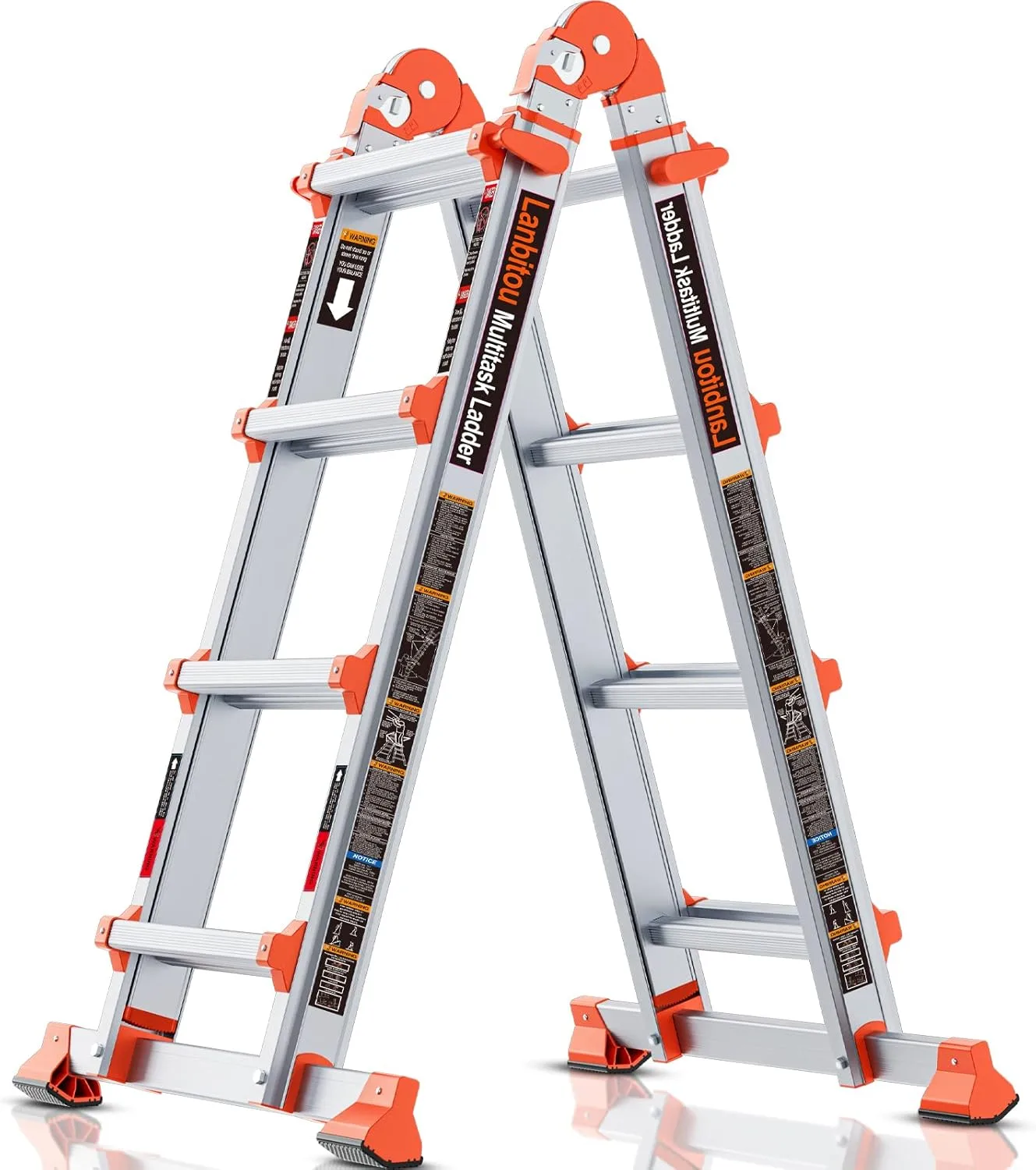 LANBITOU Ladder, A Frame 4 Step Ladder Extension, 14 FT Anti-Slip Multi Position & Storage Folding Ladder, 330 lbs Security Load Telescoping Aluminum Ladders for Stairs Home Indoor Outdoor Roof LANBITOU Ladder, A Frame 4 Step Ladder Extension, 14 FT Anti-Slip Multi Position & Storage Folding Ladder, 330 lbs Security Load Telescoping Aluminum Ladders for Stairs Home Indoor Outdoor Roof