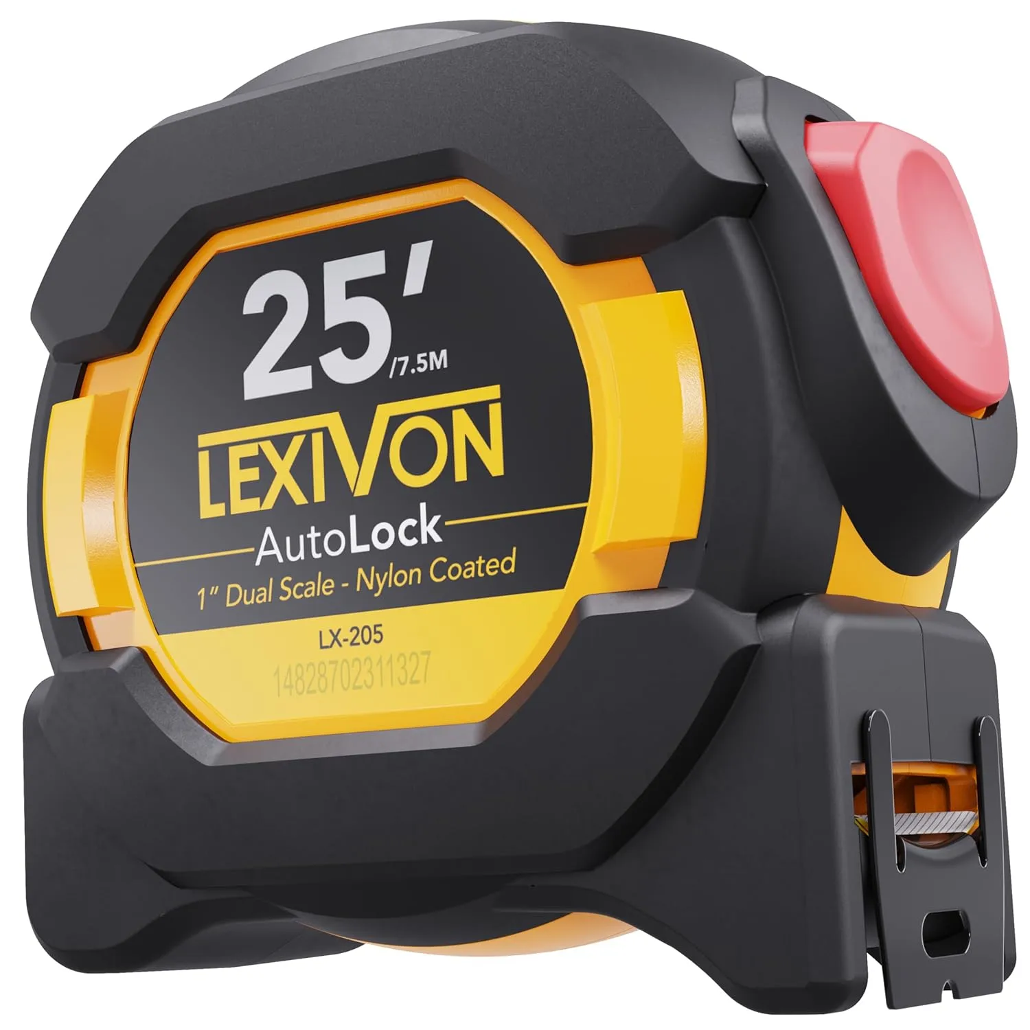 LEXIVON 25Ft/7.5m AutoLock Tape Measure | 1-Inch Wide Blade with Nylon Coating, Matte Finish White & Yellow Dual Sided Rule Print | Ft/Inch/Fractions/Metric (LX-205) LEXIVON 25Ft/7.5m AutoLock Tape Measure | 1-Inch Wide Blade with Nylon Coating, Matte Finish White & Yellow Dual Sided Rule Print | Ft/Inch/Fractions/Metric (LX-205)