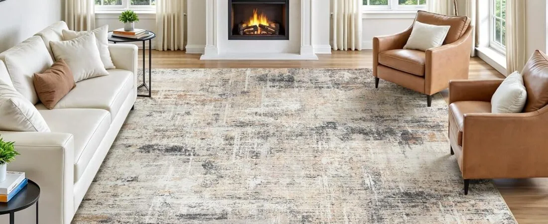 Lofus 8×10 Area Rug for Living Room, Gold Abstract Large Rugs with Non-Slip Backing, Neutral Modern Washable Carpet for Bedroom Dining Room Home Office Nursery Indoor