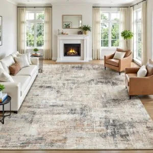 Lofus 8x10 Area Rug for Living Room, Gold Abstract Large Rugs with Non-Slip Backing, Neutral Modern Washable Carpet for Bedroom Dining Room Home Office Nursery Indoor