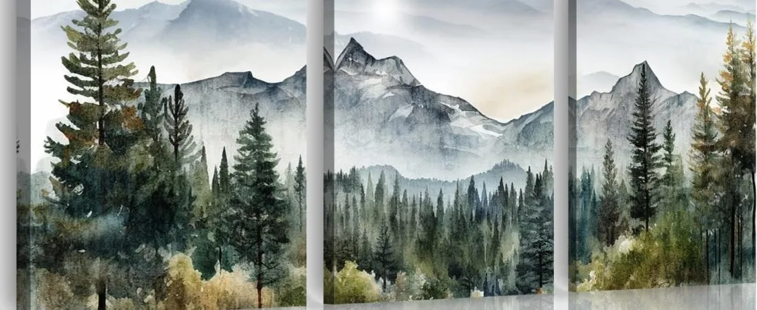 MHARTK66 Wall Art for Living Room Modern Wall Decor for Bedroom Office Decor Abstract Mountain Forest Landscapes Ink Painting 3 Piece Framed Canvas Art Prints Ready to Hang Wall Pictures Home Decor