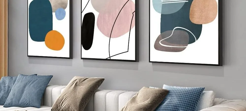 MPLONG Wall Art 3 Pieces Of Framed Decorative Paintings Abstract Simple Orange White Blue And Other Color Blocks Wall Art Canvas Prints Wall Decor Gifts Size 16″ x 24″ x 3 Panels