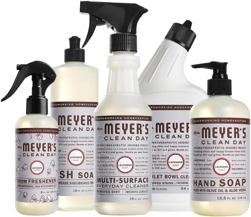 Mrs. MEYER’S CLEAN DAY Variety, 1 Room Freshener, 8 OZ, 1 Liquid Hand Soap, 12.5 OZ, 1 Liquid Dish Soap, 16 FL OZ, 1 Multi-Surface Cleaner, 16 OZ, 1 Toilet Bowl Cleaner, 24 OZ, 1 CT (Lavender) Mrs. MEYER’S CLEAN DAY Variety, 1 Room Freshener, 8 OZ, 1 Liquid Hand Soap, 12.5 OZ, 1 Liquid Dish Soap, 16 FL OZ, 1 Multi-Surface Cleaner, 16 OZ, 1 Toilet Bowl Cleaner, 24 OZ, 1 CT (Lavender)
