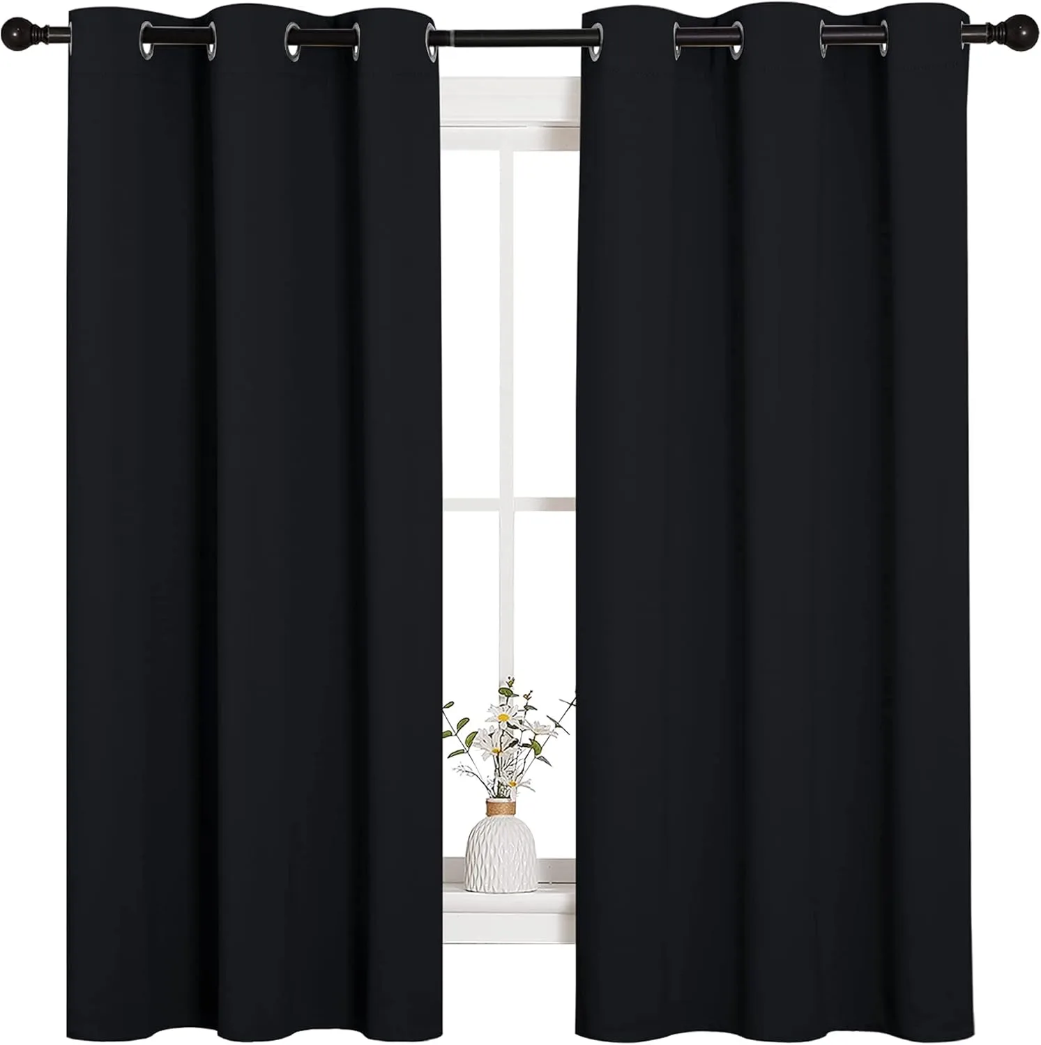 NICETOWN Pitch Black Solid Thermal Insulated Grommet Blackout Curtains/Drapes for Bedroom Window (2 Panels, 42 inches Wide by 63 inches Long, Black) NICETOWN Pitch Black Solid Thermal Insulated Grommet Blackout Curtains/Drapes for Bedroom Window (2 Panels, 42 inches Wide by 63 inches Long, Black)