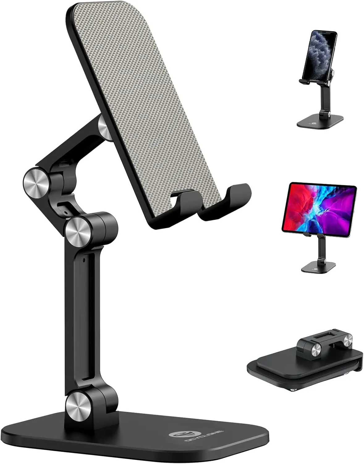 OCYCLONE Phone Stand, Adjustable Height and Angle Foldable Cell Phone Stand Holder for Desk, Taller iPhone Stand Compatible with 4.7″-13″ Smartphones iPad Tablet, Black
