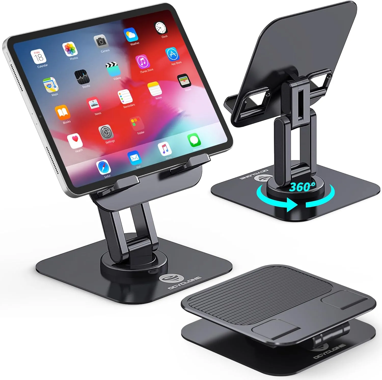 OCYCLONE for iPad Stand for Desk, 360 Rotating Adjustable Portable Monitor Tablet Holder Office Accessories Compatible with Kindle 4″ – 15.6″ Tablet iPad PS iPhone 17 Pro Max Stand, Black OCYCLONE for iPad Stand for Desk, 360 Rotating Adjustable Portable Monitor Tablet Holder Office Accessories Compatible with Kindle 4″ – 15.6″ Tablet iPad PS iPhone 17 Pro Max Stand, Black