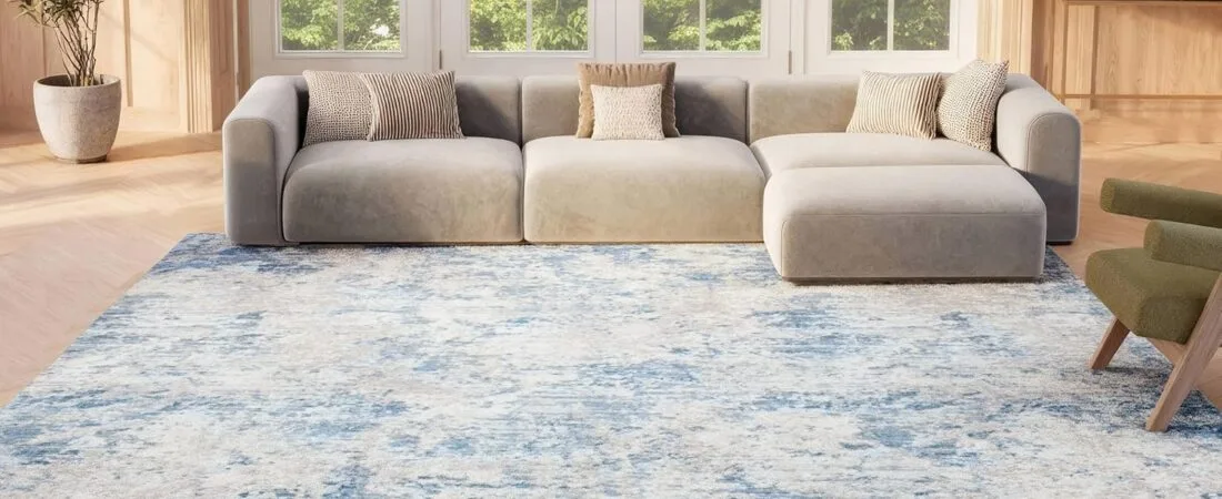 SAFAVIEH Amelia Collection Area Rug – 8′ x 10′, Grey & Blue, Modern Abstract Design, Non-Shedding & Easy Care, Ideal for High Traffic Areas in Living Room, Bedroom (ALA705F)