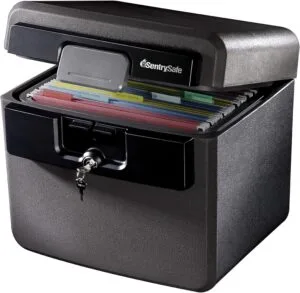 SentrySafe Black Fireproof and Waterproof Safe, File Folder and Document Box with Key Lock, Ex. 14.3 x 15.5 x 13.5 inches, HD4100