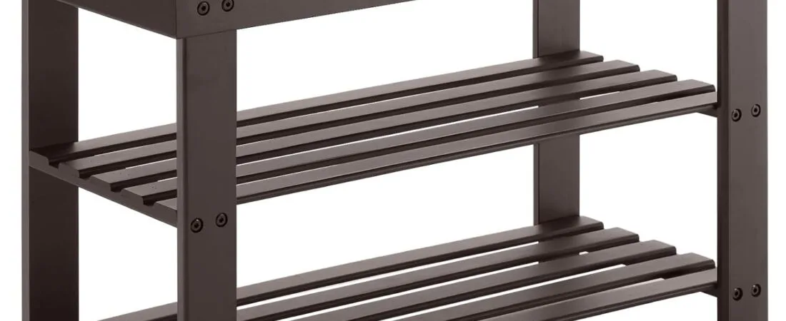 Sweetcrispy 3-Tier Shoe Rack Bench, Bamboo Entryway Storage Organizer, Shoes Stand for FrontDoor Entrance, Bedroom, Living Room, 286lb Capacity, 11.3 x 27.6 x 17.8 Inches, Chestnut